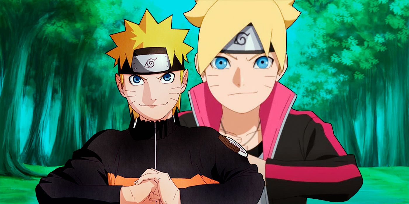 A collage of Naruto and Boruto in the same stance from Boruto