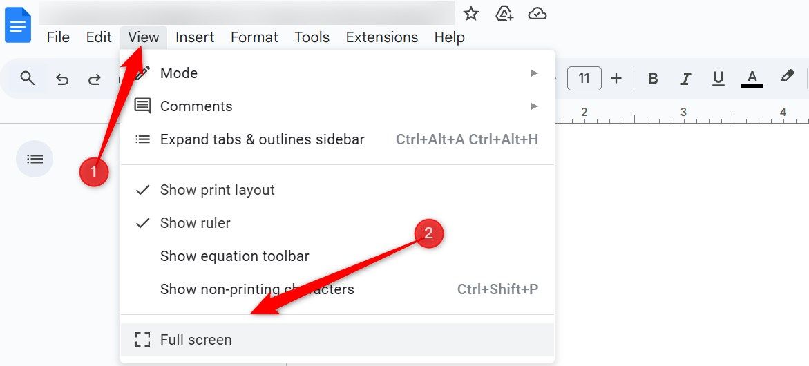 Going full screen in Google Docs.