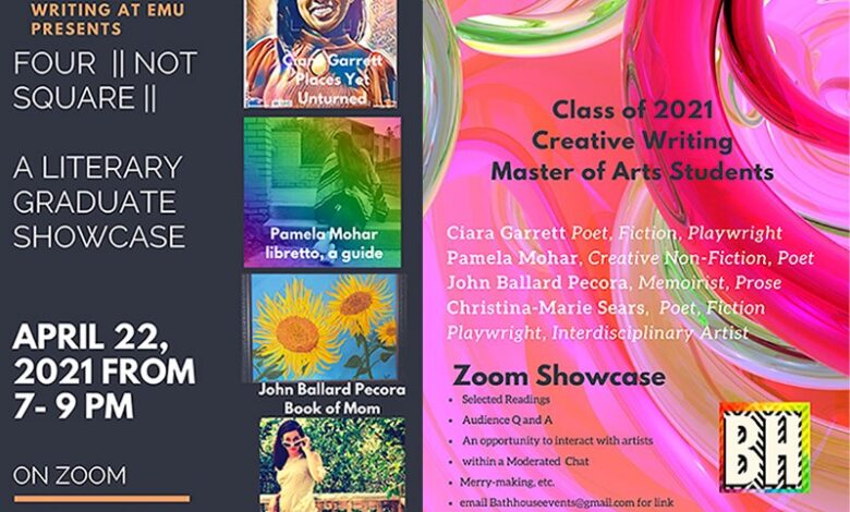 Eastern Michigan University and BathHouse Events present the 2021 literary reading and virtual graduate student showcase Eastern Michigan University and BathHouse Events present the 2021 literary reading and virtual graduate student showcase